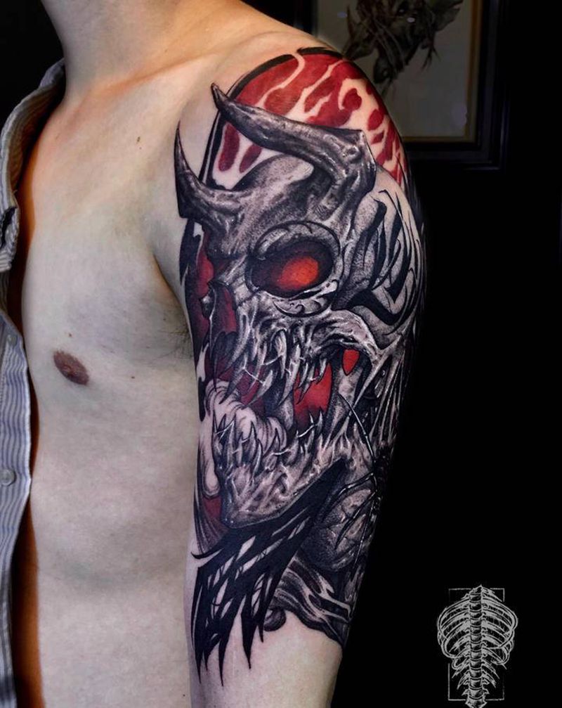 双面骷髅纹身图片_暗黑纹身图案