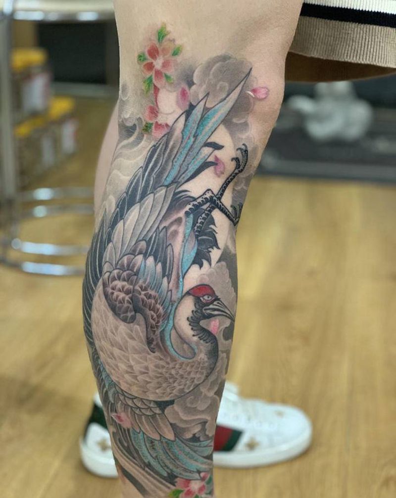 【今日作品更新】 #仙鹤纹身图片_腿部新传统仙鹤纹身图案