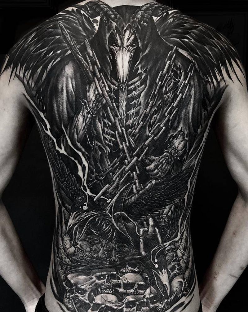 渡纹身图片_背部暗黑纹身图案