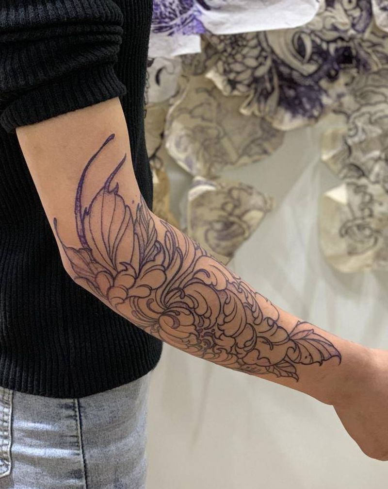 #今日作品更新# #小臂点刺牡纹身图片_手部素花牡丹纹身图案