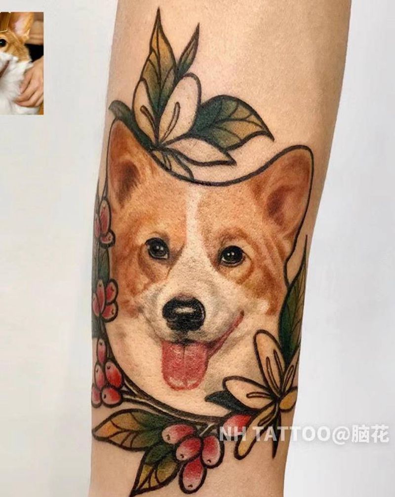 柯基/咖啡浆果纹身图片_手臂New School欧美写实纹身图案