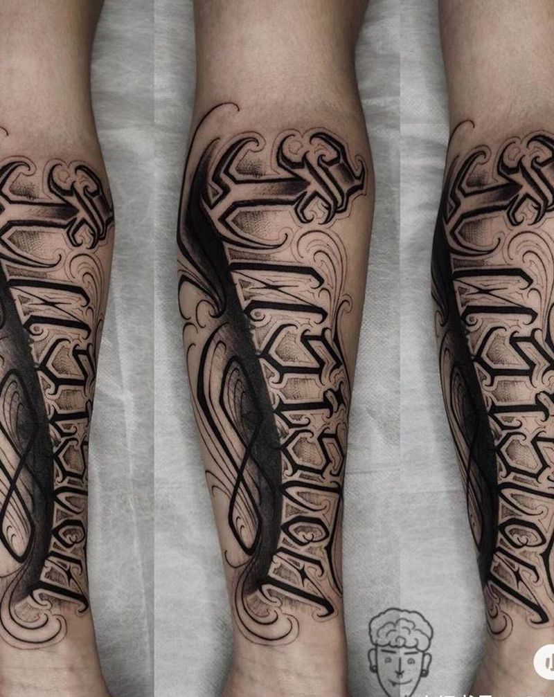 freehand花体字纹身图片_手臂花体字纹身图案