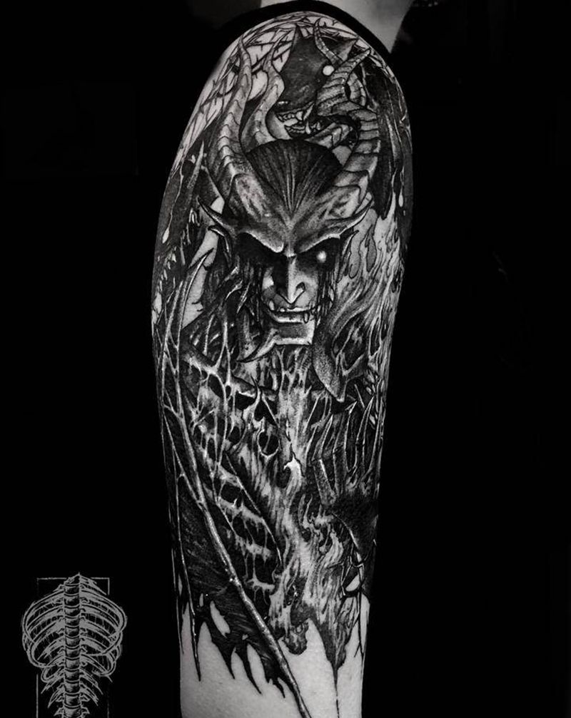 路西法纹身图片_手臂点刺暗黑纹身图案