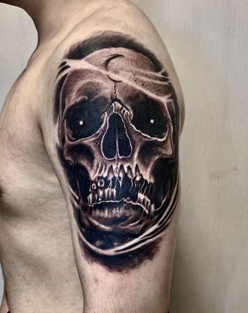 骷髅纹身图片_欧美写实纹身图案