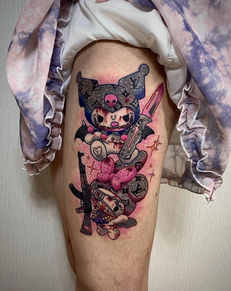 Kitty纹身图片_腿部纹身图案