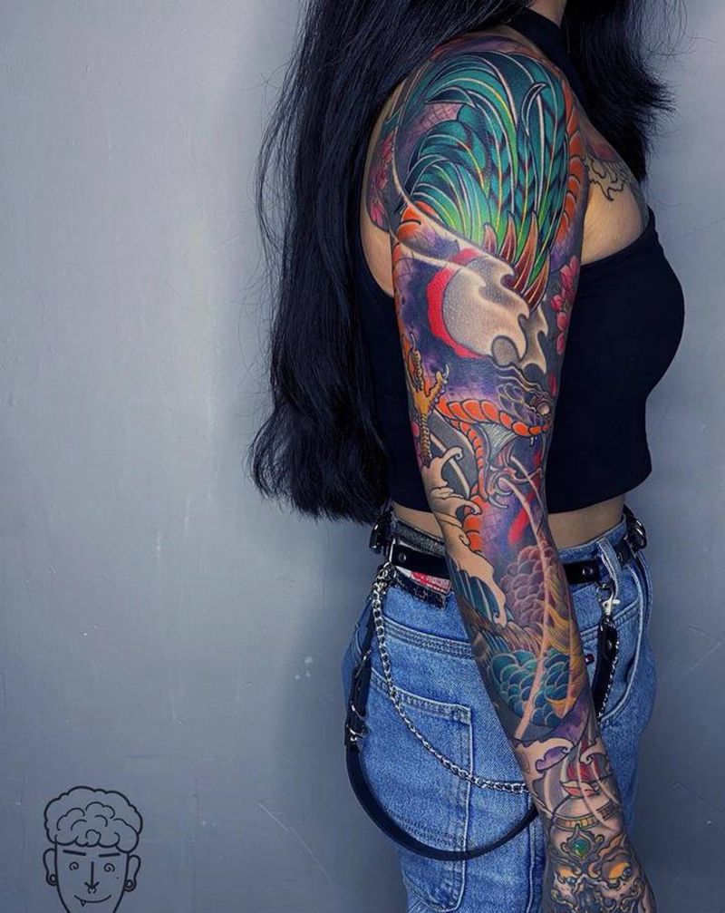 新传统花臂纹身图片_手臂新传统纹身图案