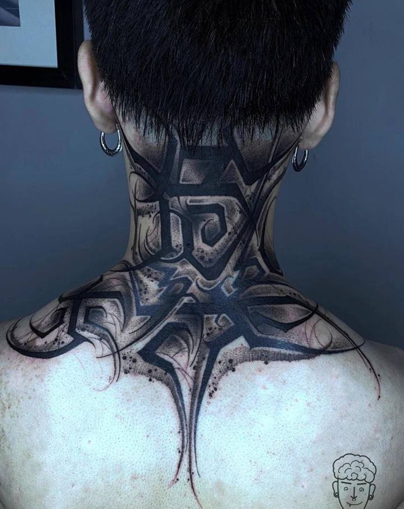 freehand中文花体字纹身图片_颈部花体字中文花体字纹身图案