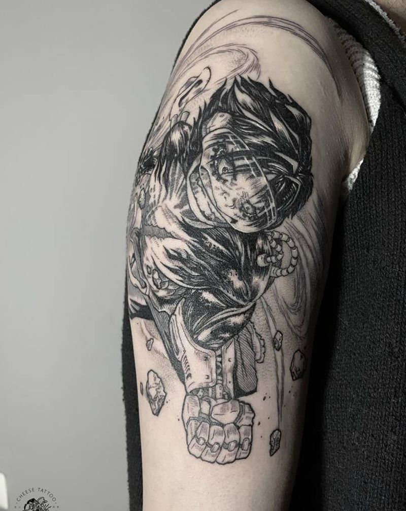 赛博路飞纹身图片_手臂New School几何路飞海贼王漫画纹身图案