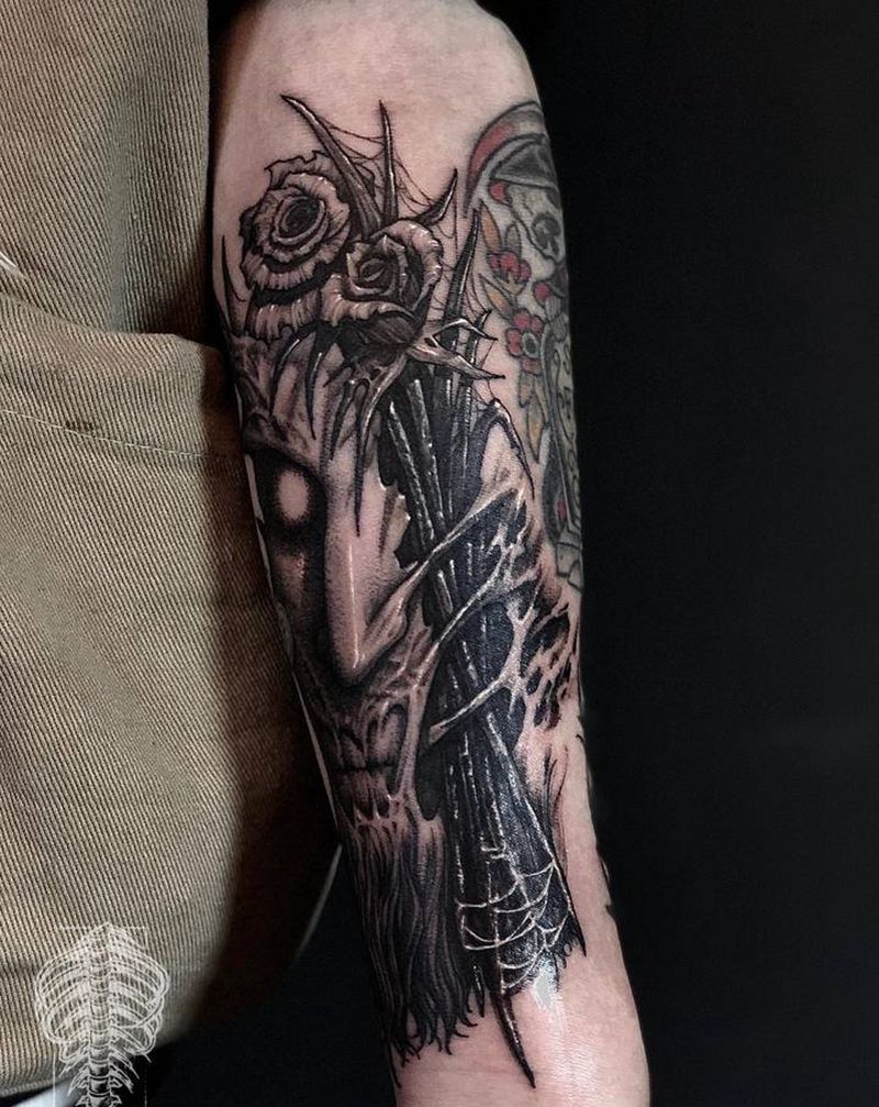 恶魔的献礼纹身图片_手臂欧美写实暗黑纹身图案