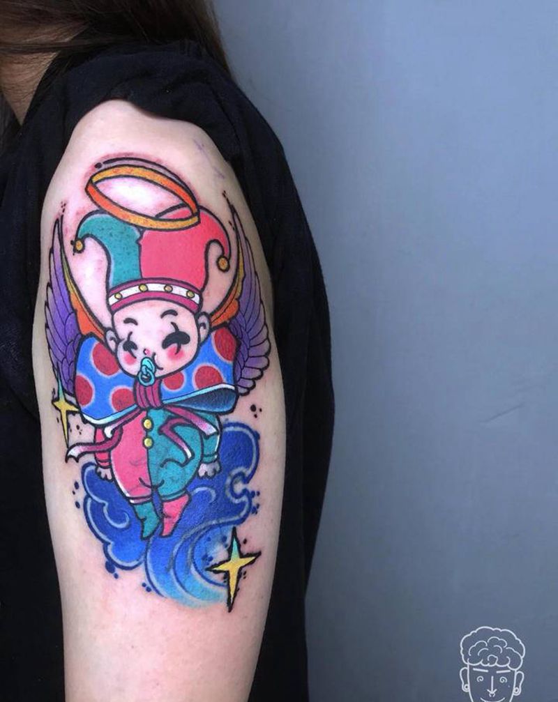 遮盖work纹身图片_手部New SchoolOld School天使纹身图案