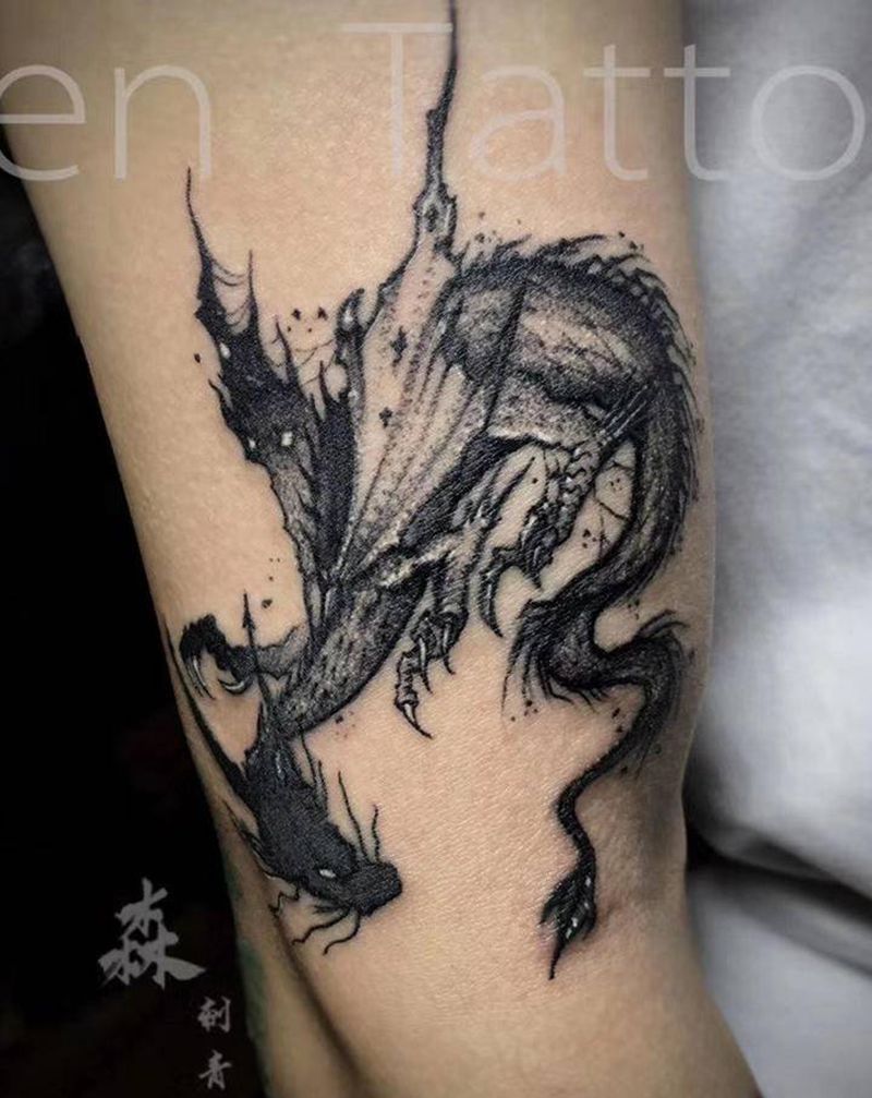 暗黑龙纹身图片_点刺纹身图案