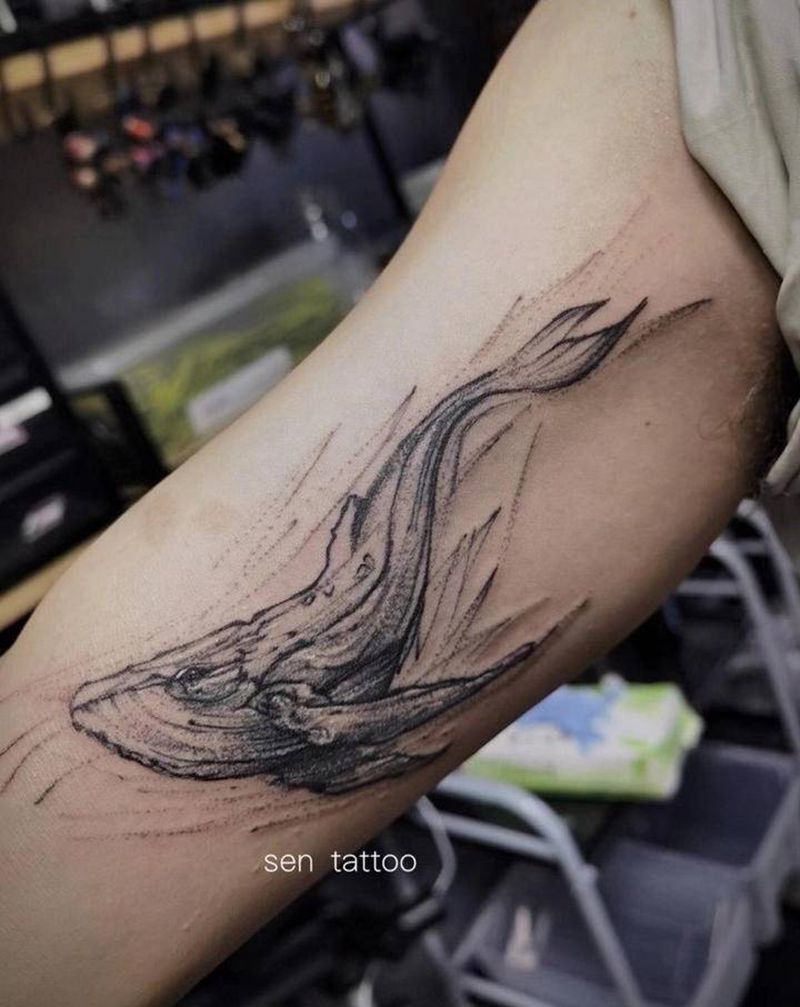 鲸鱼纹身图片_几何点刺纹身图案