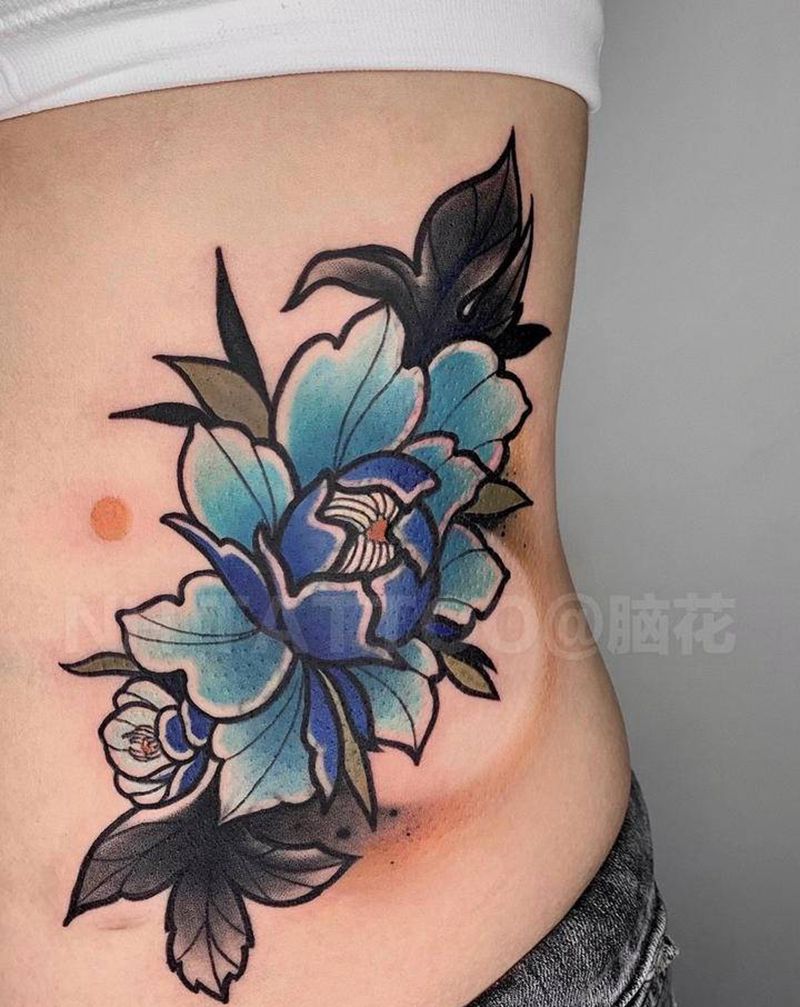 遮盖·花盖花纹身图片_腹部腰部纹身图案