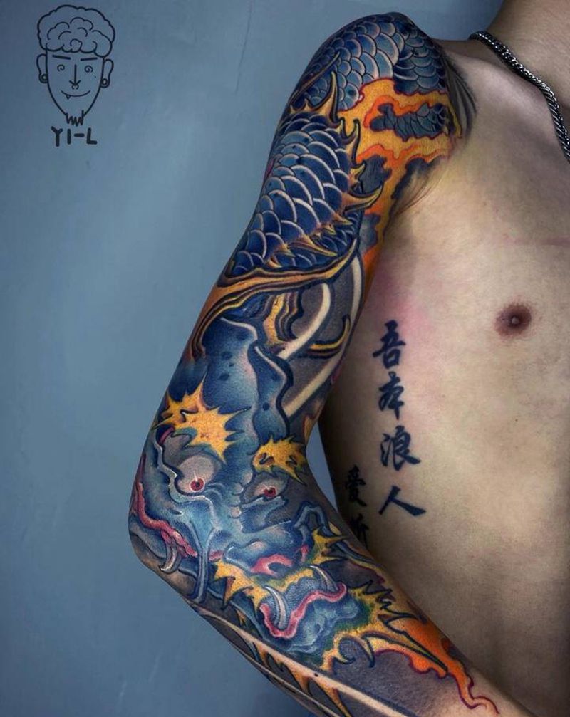 新传统龙臂纹身图片_手部新传统龙纹身图案