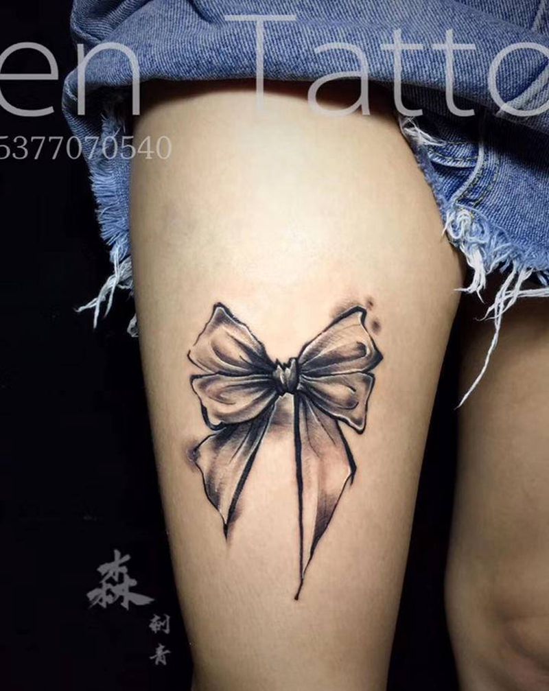 蝴蝶结纹身图片_欧美写实纹身图案