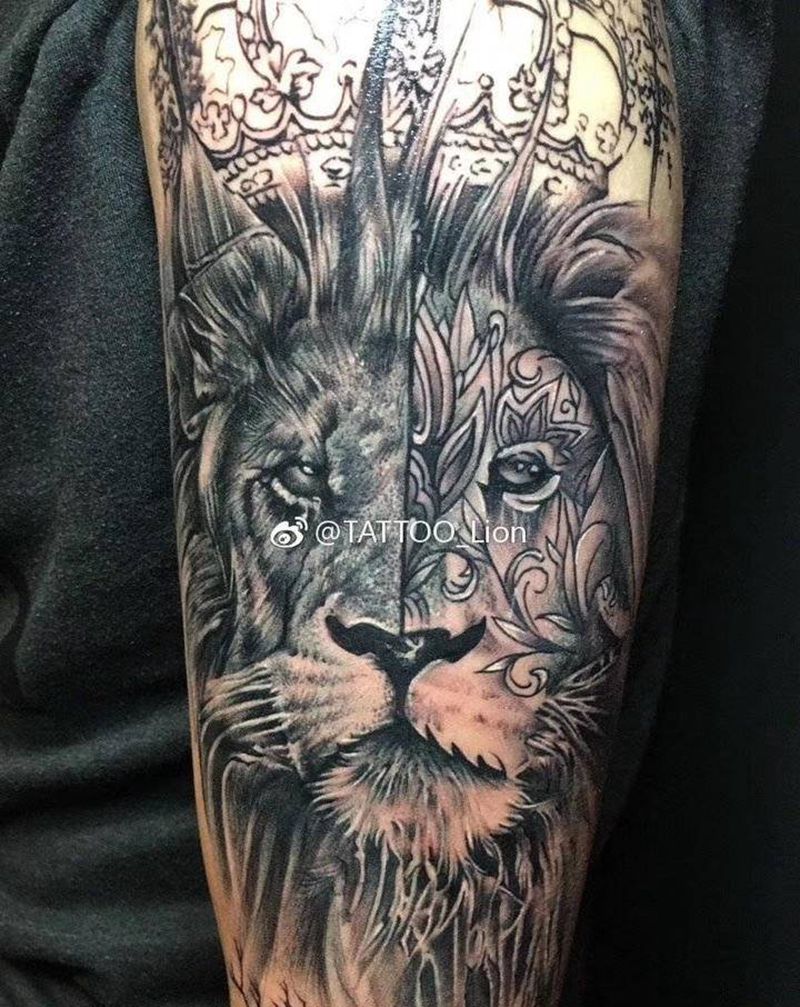 狮子纹身图片_欧美写实纹身图案