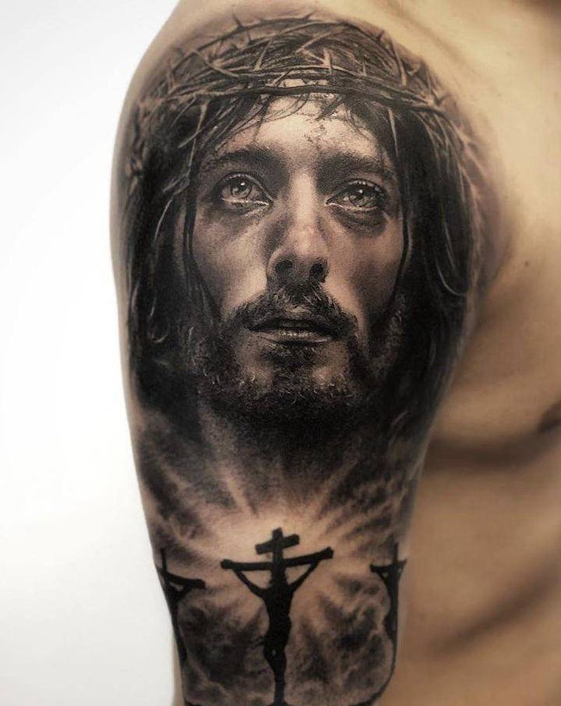 耶稣纹身图片_欧美写实纹身图案