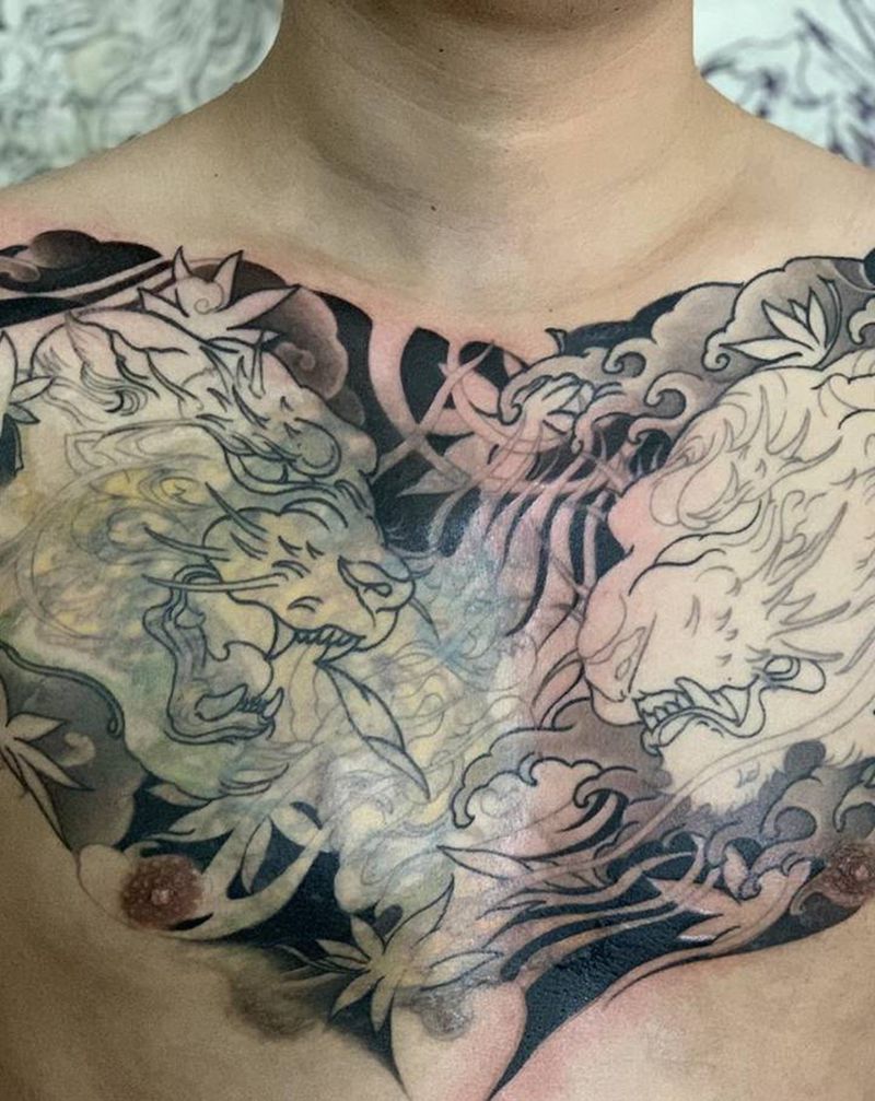 今日作品进度 #遮盖失败纹身#纹身图片_胸部新传统花胸纹身图案