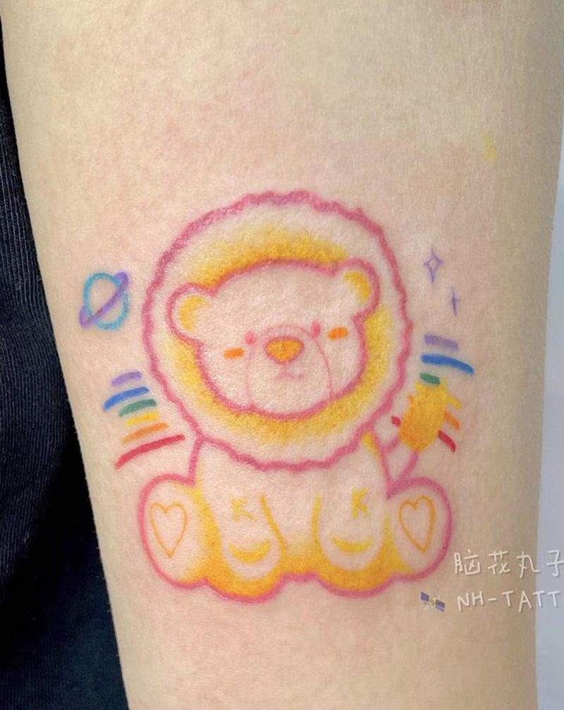 彩色简笔小狮子纹身图片_手臂纹身图案