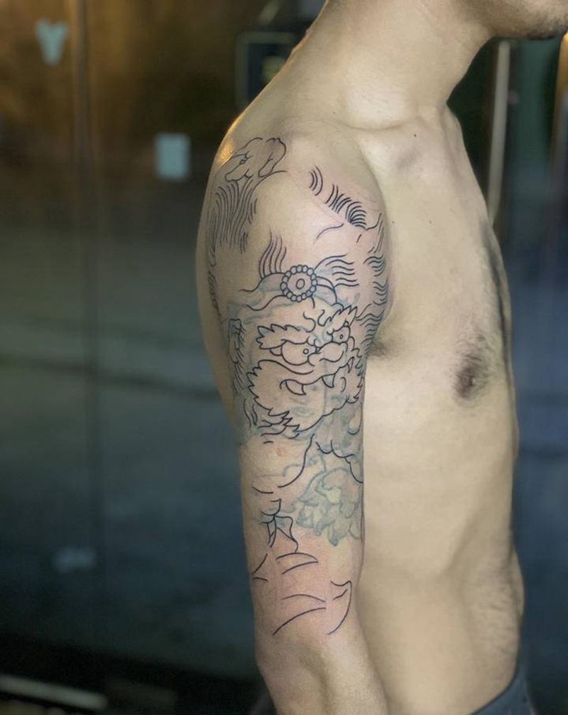 今日作品更新 #遮盖 #大臂风纹身图片_手臂老传统风神纹身图案