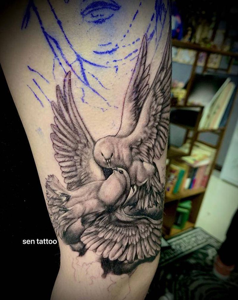 鸽子纹身图片_欧美写实纹身图案