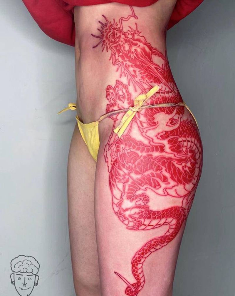 ⚔️ .红龙纹身图片_脚部新传统龙纹身图案