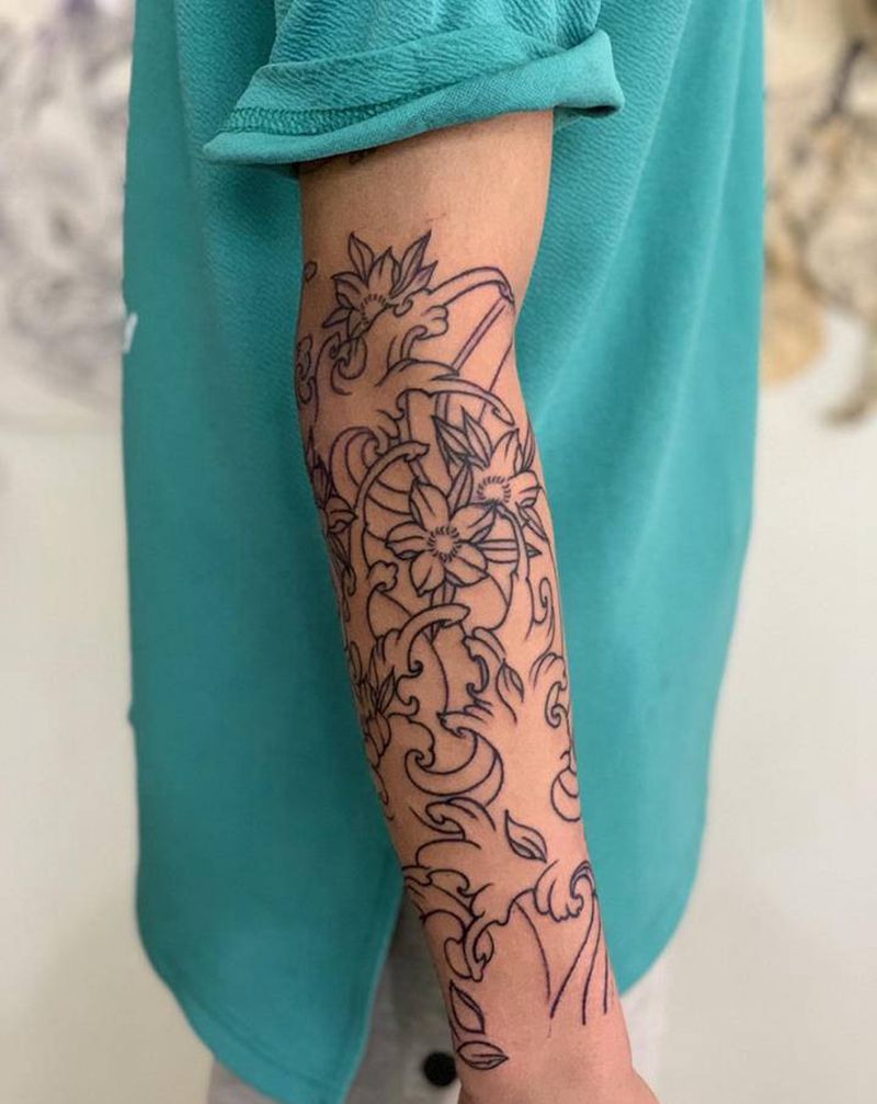 今日作品更新 #海浪樱花 #纹身图片_手臂新传统海浪纹身图案