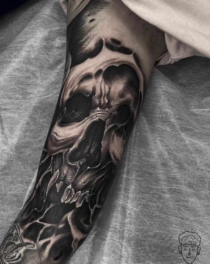 ⚔️暗黑骷髅纹身图片_手臂欧美写实骷髅纹身图案