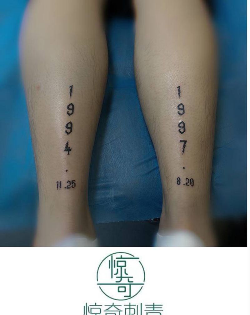 数字纹身图片_腿部纹身图案