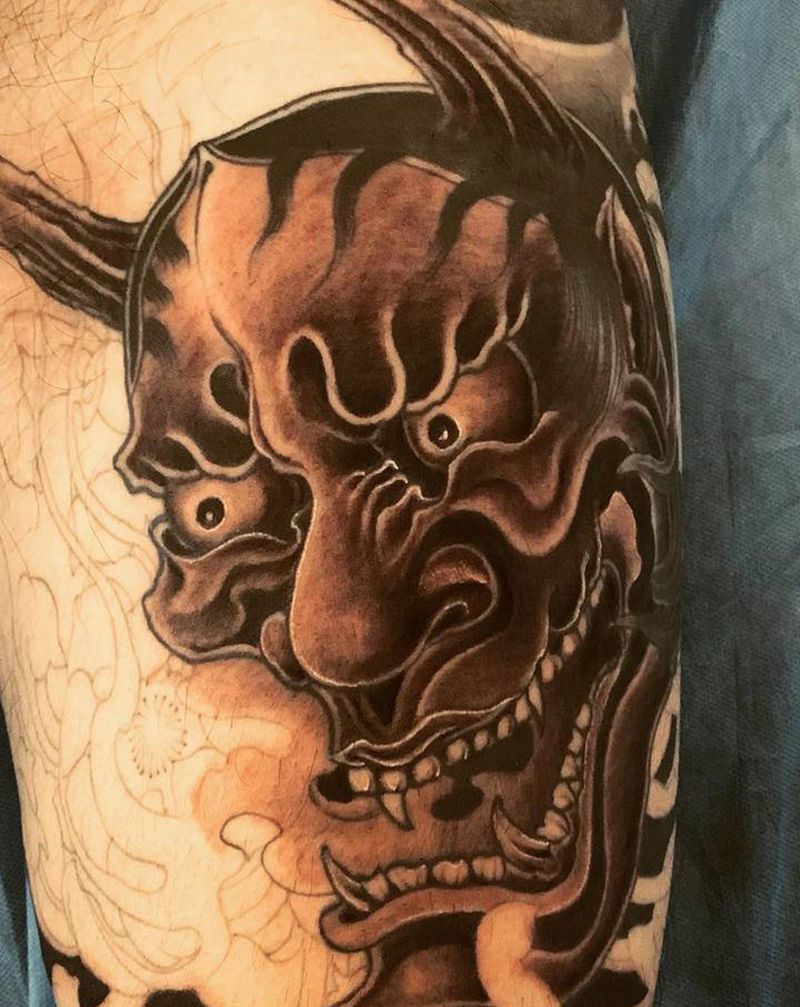 般若 下次继续纹身图片_腿部新传统纹身图案