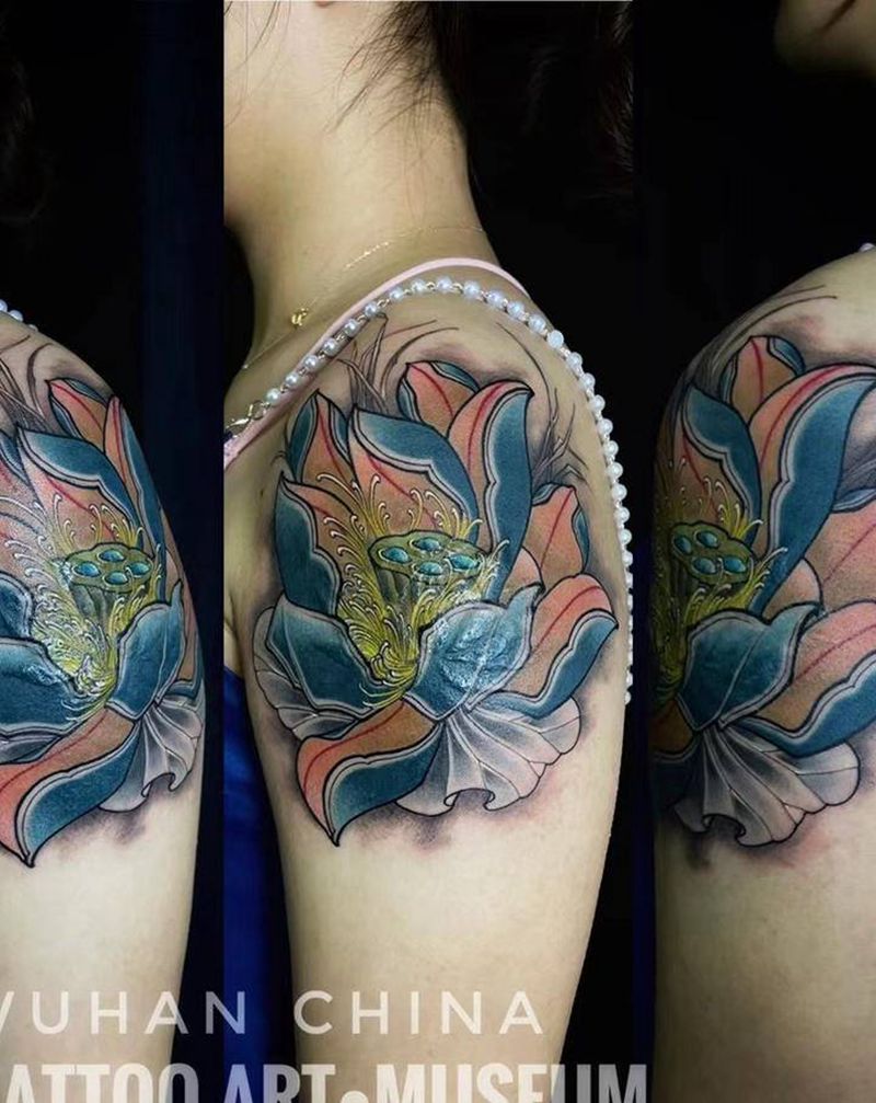 ⚔️ work遮盖纹身图片_手部新传统莲花纹身图案