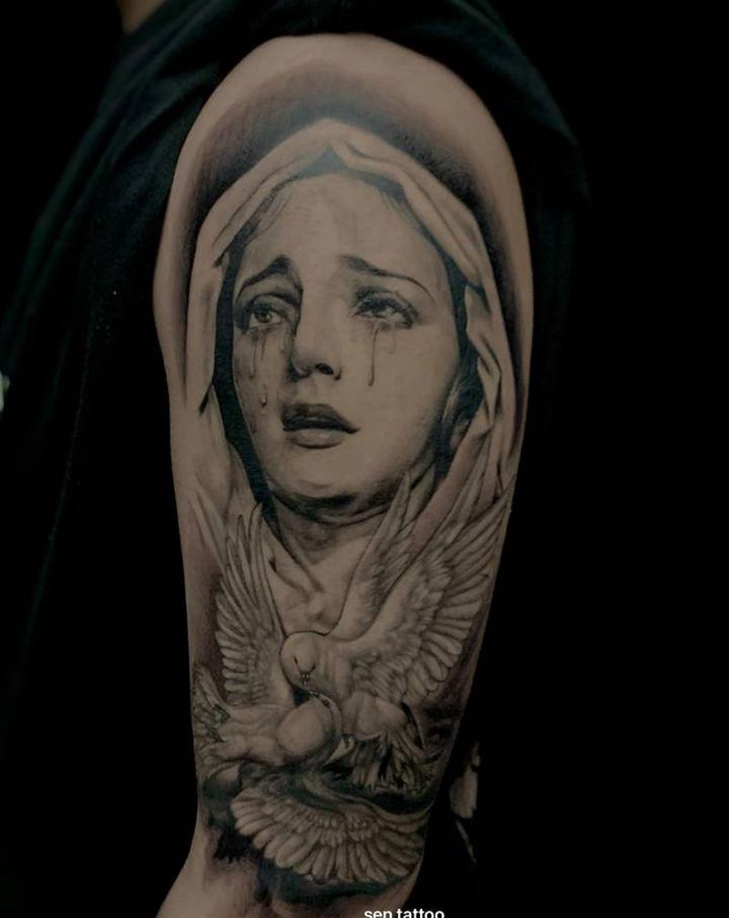 圣母纹身图片_欧美写实纹身图案