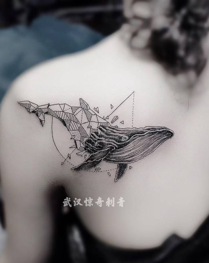 鲸鱼纹身图片_手臂背部几何纹身图案