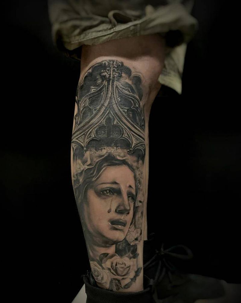 圣母 玛利亚纹身图片_欧美写实纹身图案