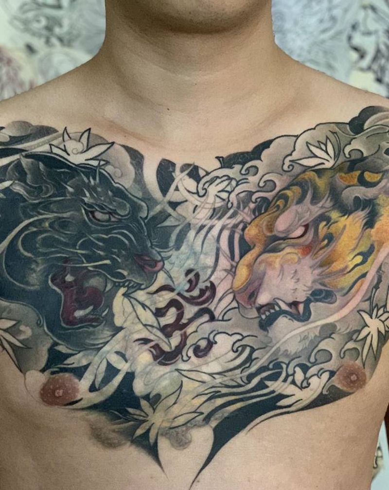 今日作品进度 #遮盖 #彩色新纹身图片_胸部新传统纹身图案