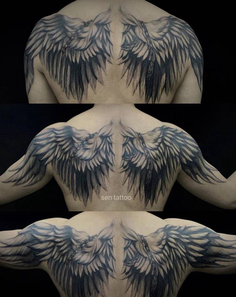 翅膀纹身图片_欧美写实纹身图案
