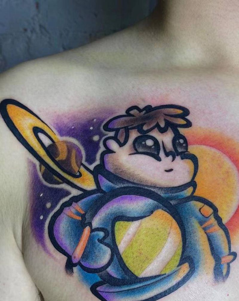 ⚔️ 宇航员 沙滩椰树纹身图片_胸部手部New SchoolOld School纹身图案