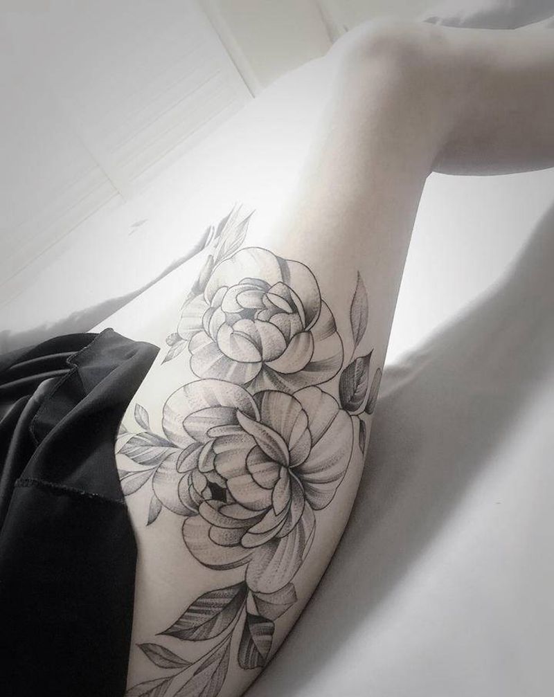 素花纹身图片_腿部花纹身图案