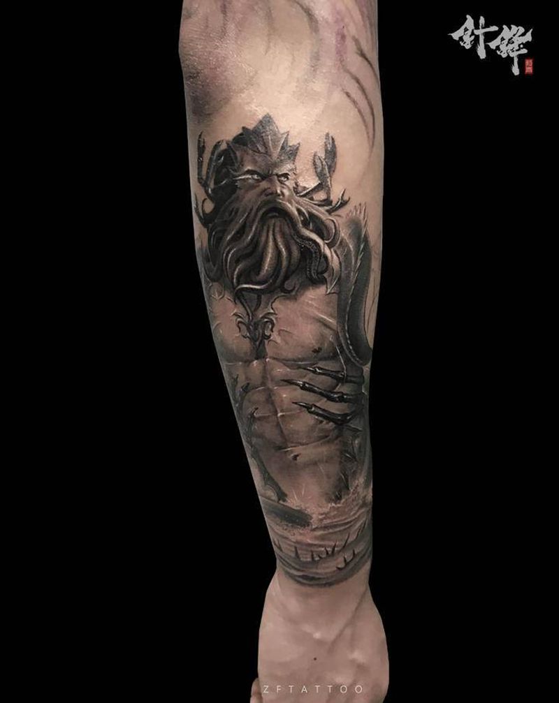 海神纹身图片_手臂欧美写实纹身图案