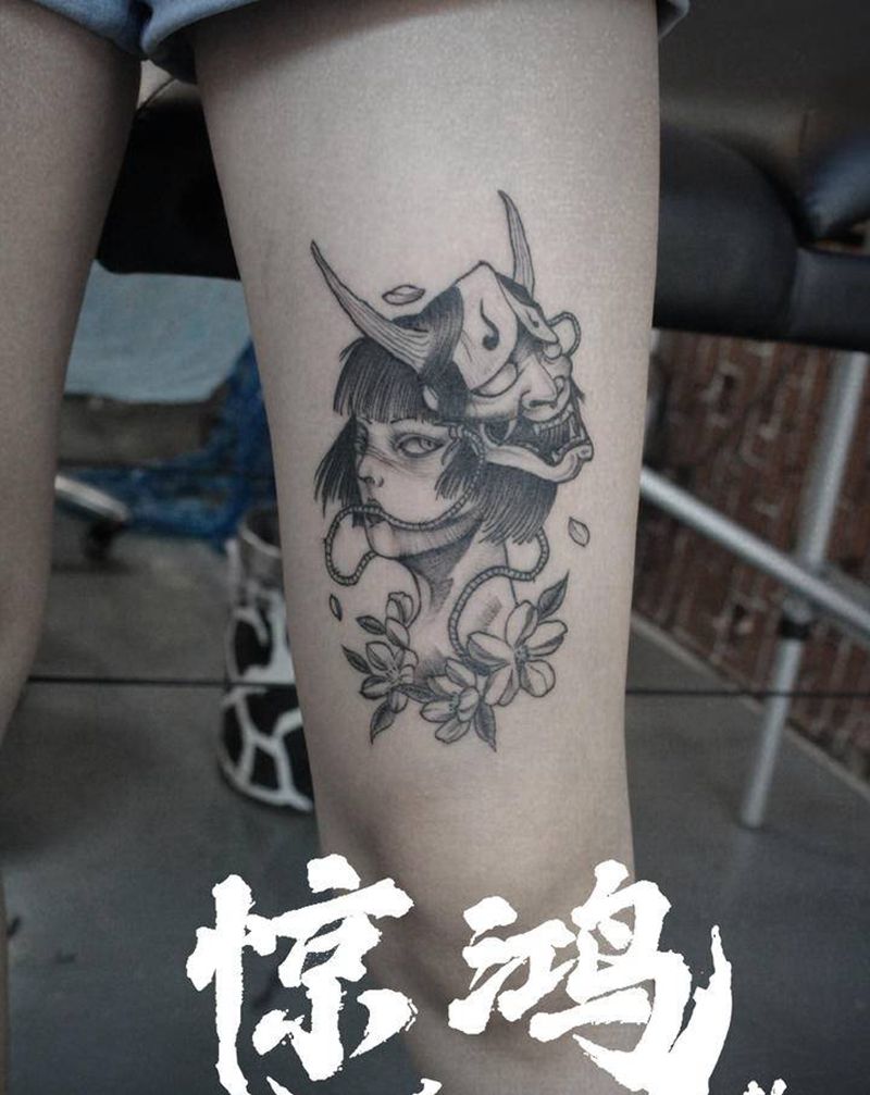 少女纹身纹身图片_腿部纹身图案