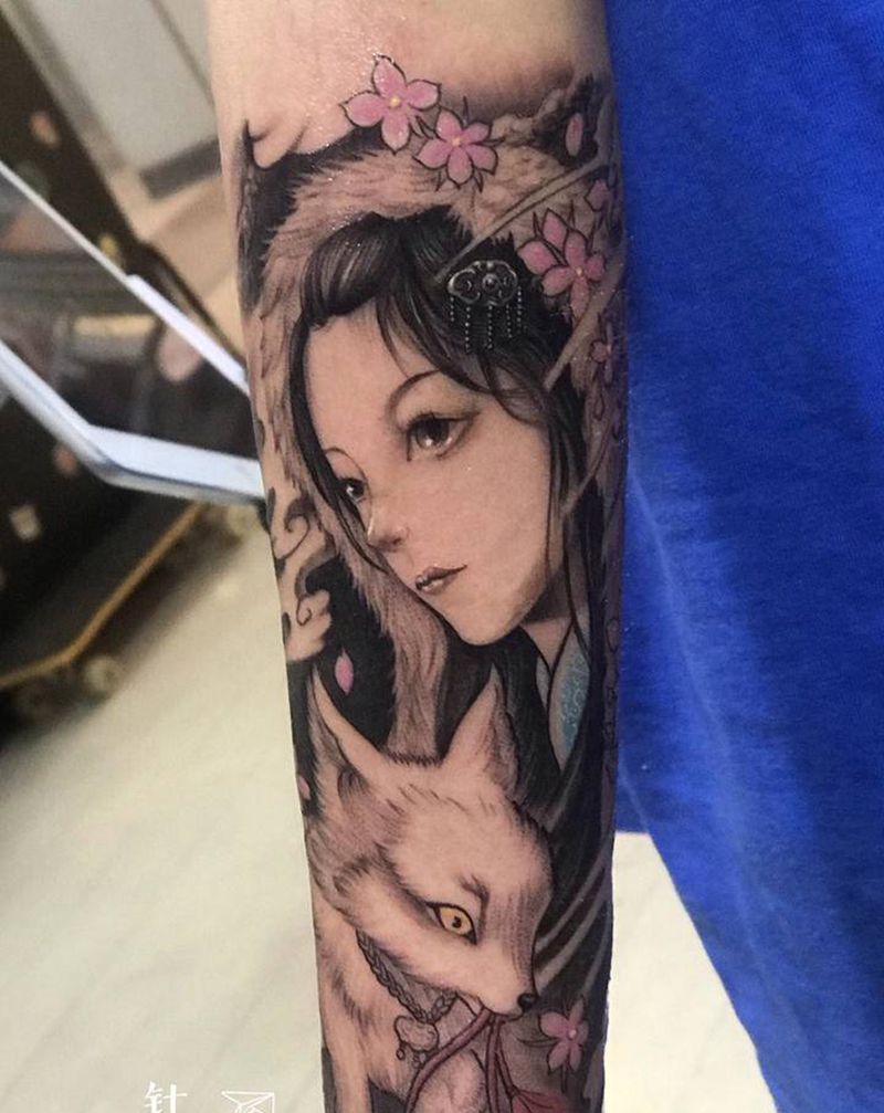 花旦纹身图片_手臂新传统纹身图案