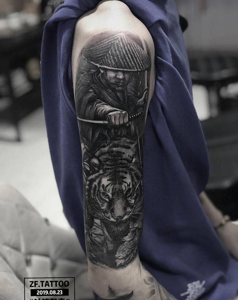 武虎纹身图片_手臂欧美写实纹身图案