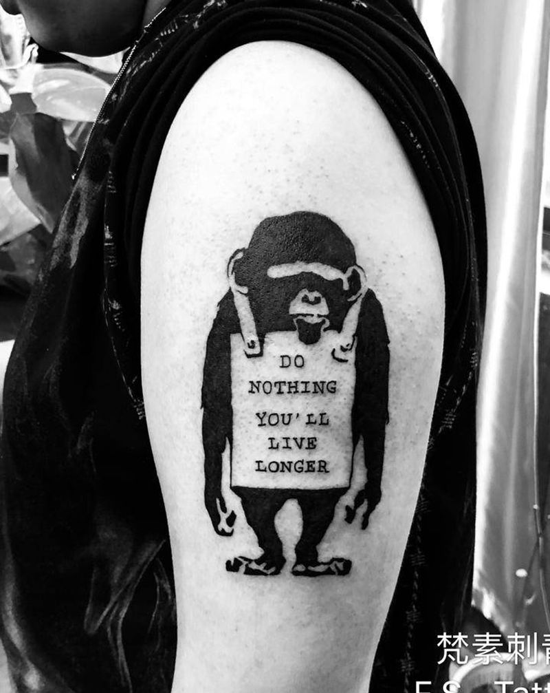 猴子纹身图片_手臂水墨水彩纹身图案