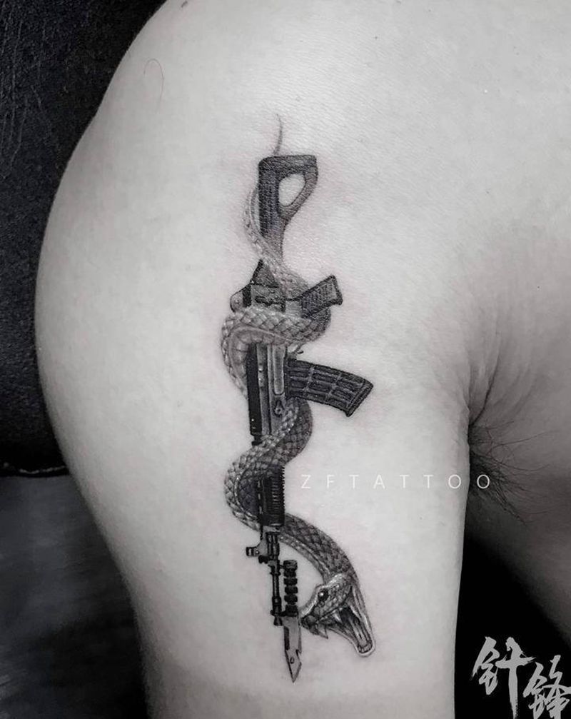 03式自动步枪纹身图片_手臂欧美写实纹身图案