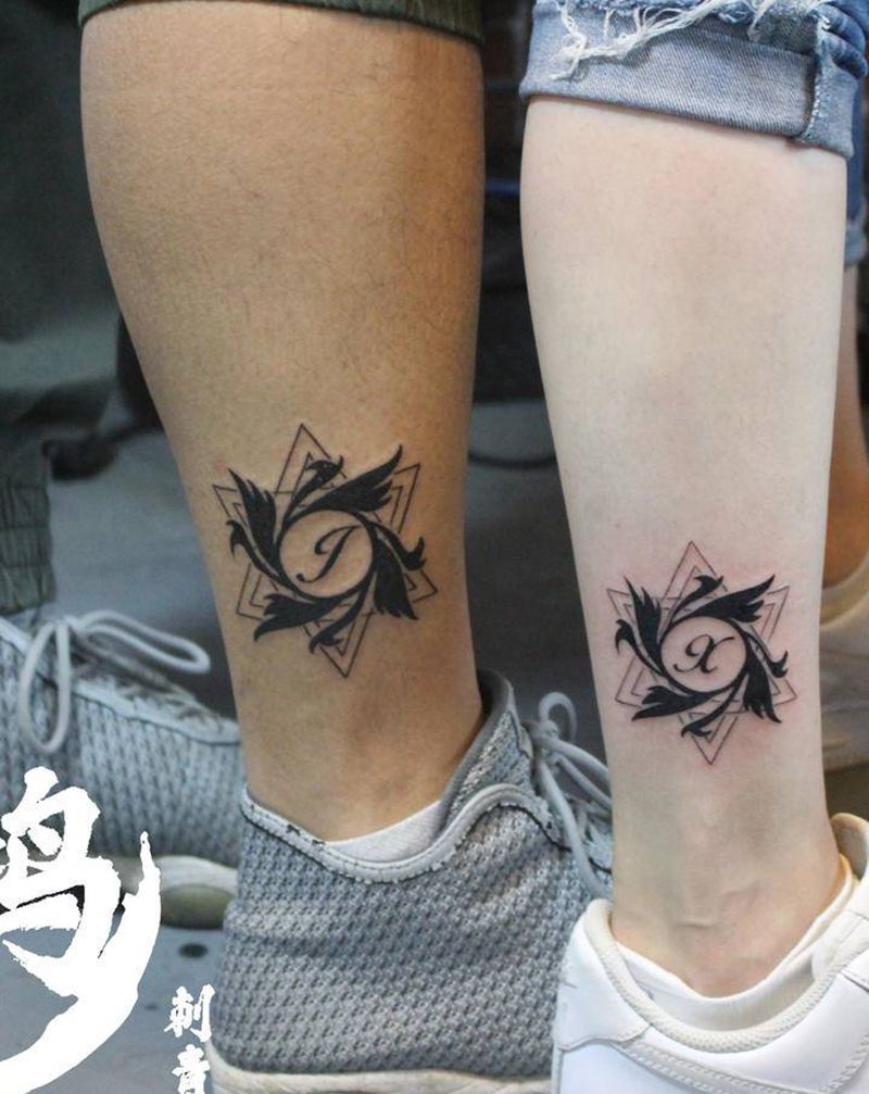 情侣纹身纹身图片_腿部纹身图案