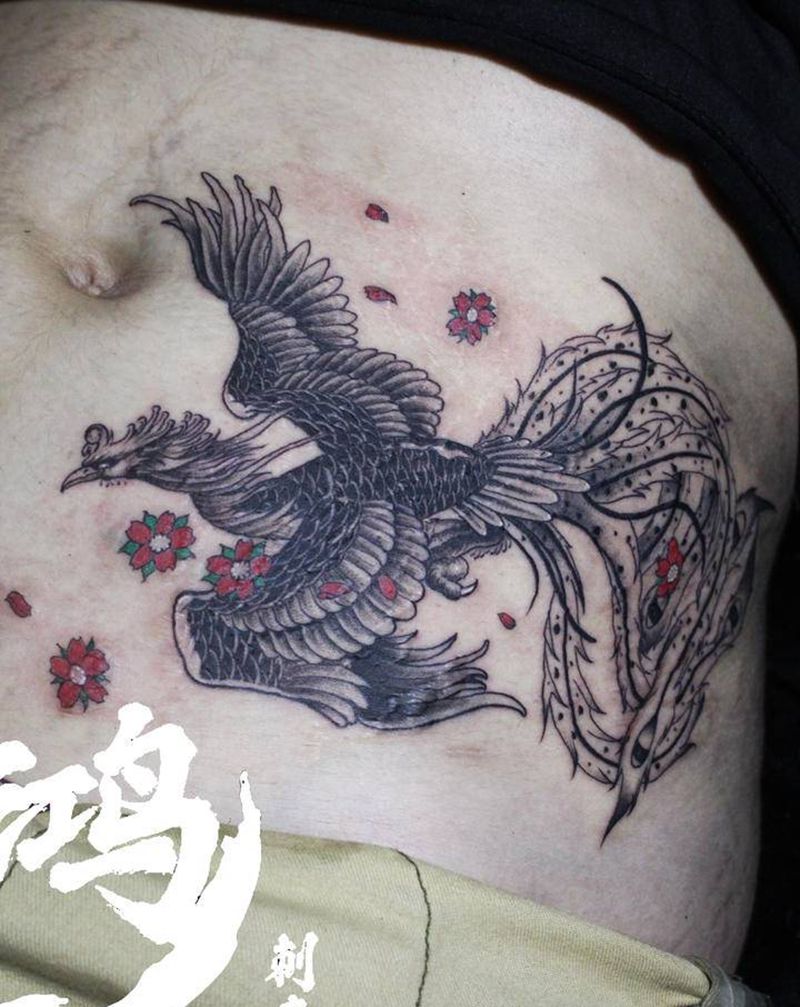 遮盖纹身图片_腹部纹身图案