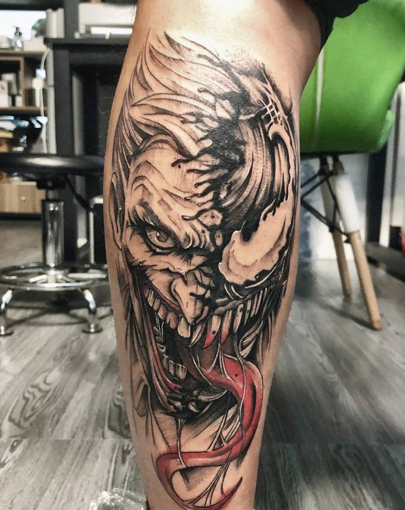 Joker 毒液纹身图片_腿部欧美纹身图案
