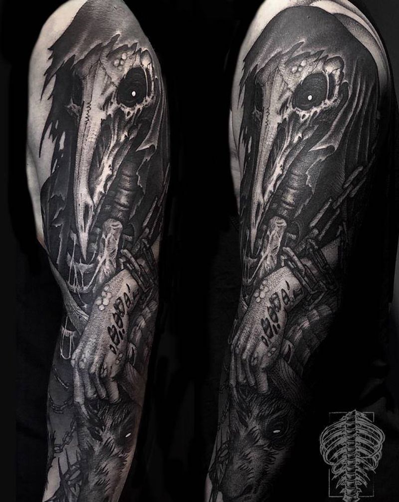 暗黑包臂纹身图片_点刺纹身图案