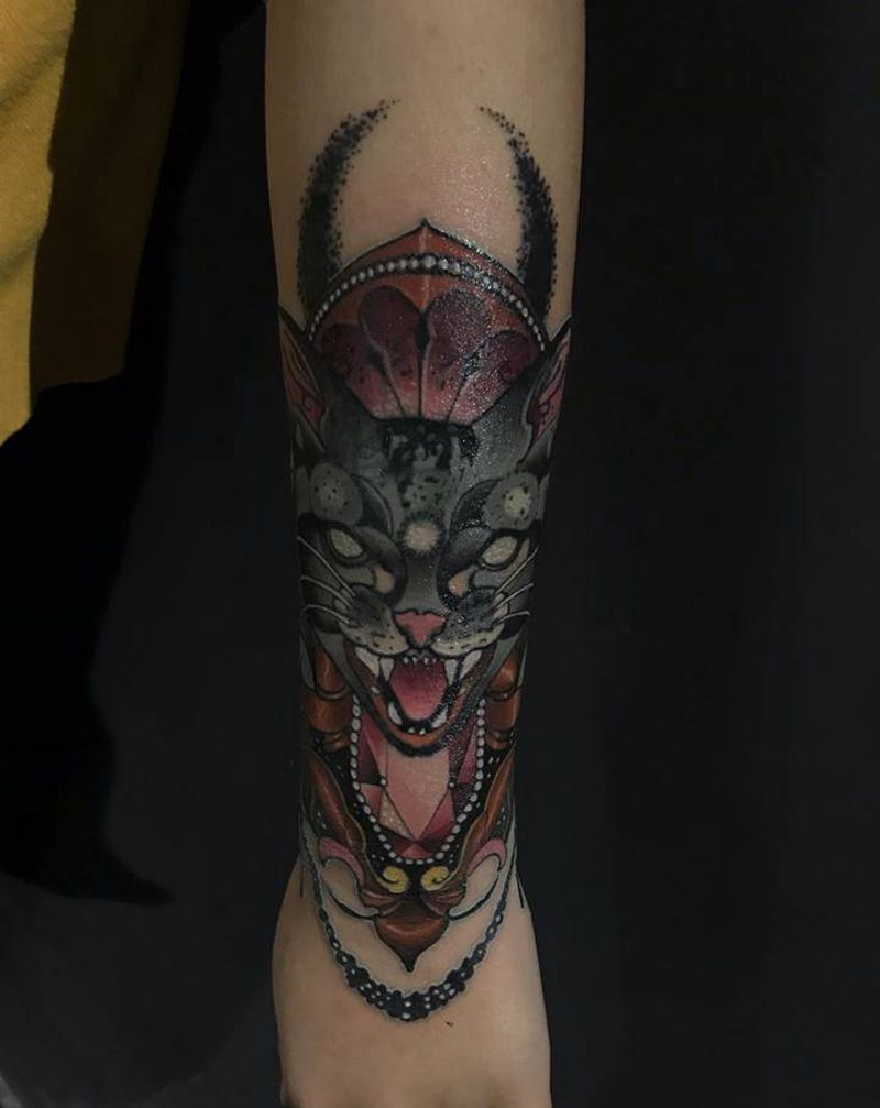 猫纹身图片_手臂New School纹身图案