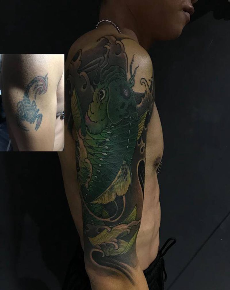 鲤鱼纹身图片_手臂新传统纹身图案
